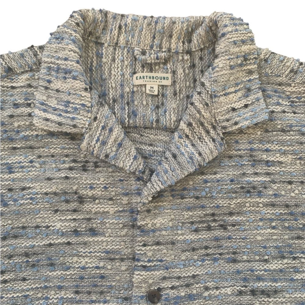 Earthbound Trading Co Textured Camp Shirt Blue Cream Boho Coastal Resort Medium - Picture 3 of 4